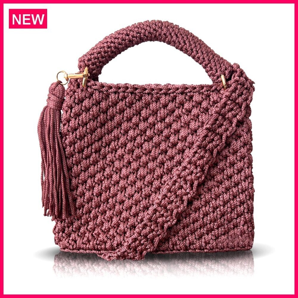 Handmade Crochet Shoulder Bag Crossbody Purse with Tassel Lightweight